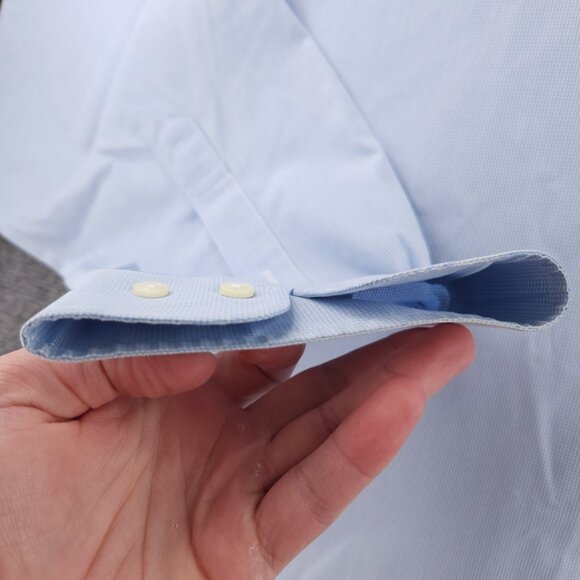 Brooks Brothers Cotton Check Non-Iron Button-Down 17 4/5 Blue Mens Pocket Shirt - Picture 5 of 16